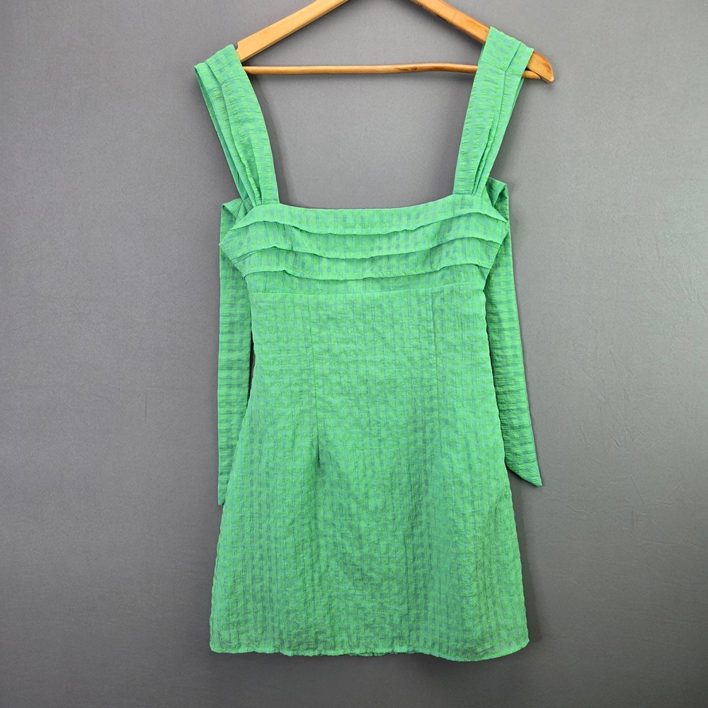 Beginning Boutique Mini Dress Green Ruffle Tie Back Size 4 US 8 AU Seersucker